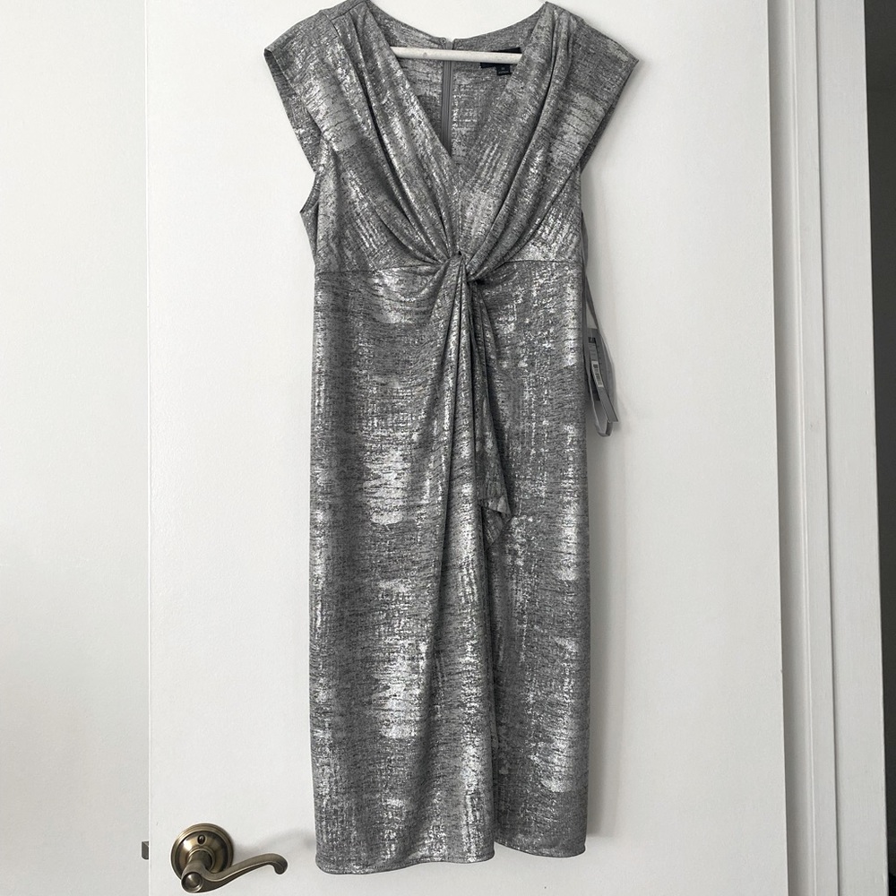 Tahari Shimmery Silver Twist Dress
